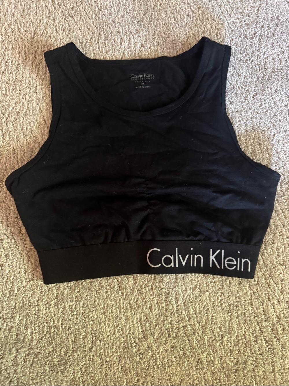 Calvin Klein Performance Black Logo Bralette Cutout in Back Quick Dry